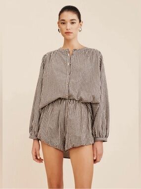 Posse Black and White Gingham Button Front Blouse